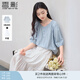 香影中袖襯衫女圓領(lǐng)2025夏裝新款慵懶泡泡袖氣質(zhì)淑女寬松藍(lán)色上衣 藍(lán)色 M 160/84A/95-110斤