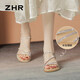 ZHR平底涼鞋女夏時(shí)尚細(xì)帶百搭女鞋沙灘水鉆羅馬鞋女 BL231 香檳 37