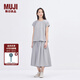 無印良品（MUJI） IDEE 女式 平紋 法國袖罩衫 短袖t恤上衣 女裝25年夏季 GA42CC5S 煙熏綠色 M （155/80A）