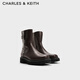 CHARLES&KEITH圓頭厚底拉鏈皮帶扣機車(chē)短靴生日新年禮物送女友CK1-90920160 Dark Brown深棕色 37 （235）