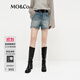 MO&Co.牛仔短褲春做舊磨破剪腳無彈棉質(zhì)寬松中腰MBE1SOTT01 牛仔藍色 S /S