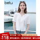 百圖betu女裝2025夏季新款襯衫蕾絲刺繡100%棉鏤空短袖上衣女2505T37 白色 M