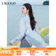 lagogo蕾絲拼接小清新襯衫女拉谷谷2025年春夏新款翻領(lǐng)氣質(zhì)上衣 藍(lán)色 L