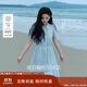 茵曼（INMAN）章若楠同款苧麻女裝娃娃領(lǐng)連衣裙2025春季新品長(cháng)裙子 淺藍色 S