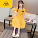 G.duck女童連衣裙中大童網(wǎng)紅長(cháng)裙夏天新款洋氣公主裙兒童夏裝潮女孩裙子 黃色 160 (參考年齡12-14歲)(參考年