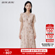 BUOUBUOU2025夏季新款法式優(yōu)雅知性V領(lǐng)網(wǎng)紗短袖刺繡連衣裙女 卡其C71 2XL