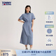 TOMMY JEANS【棉麻混紡】夏季女裝休閑收腰顯瘦長裙襯衫裙連衣裙18556 牛仔藍1A5 XS （推薦：80-95斤）