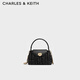 CHARLES&KEITH25秋新品粗花呢菱格手提斜挎凱莉包生日禮物CK2-50782379-3 Black Tweed黑色/白色 M