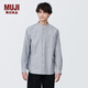無印良品 MUJI 男式 棉水洗牛津 立領(lǐng)長(zhǎng)袖襯衫 襯衣外套 純棉全棉 藏青色條紋 XS(160/80A)