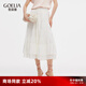 歌莉婭天絲半身裙女2025新款夏季達(dá)人穿搭高腰蛋糕裙子1E1L2B22A 07W米色 M
