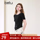 百圖betu女裝2025夏季新款T恤串珠鏤空設(shè)計側(cè)擺抽褶開衩短袖女2503T19 黑色 M
