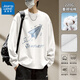 真維斯（Jeanswest）長(cháng)袖t恤男春秋純棉青少年休閑重磅二本針寬松大碼男士圓領(lǐng)打底衫 白#ZS紙飛機 XL 【潮流多色多款可選】
