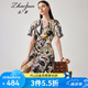 兆君2024春夏桑蠶絲新款不規(guī)則印花連衣裙女美式系帶寬松真絲裙 花色 XL