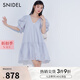 SNIDEL春夏甜美V領(lǐng)泡泡袖鏤空刺繡公主連衣裙SWFO241310 藍(lán)色 S （0）