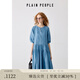 PLAIN PEOPLE法式浪漫蕾絲拼接苧麻泡泡袖連衣裙女黑色2025夏新款 彩藍(lán) L