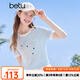 百圖betu女裝2025夏季新款毛針織衫撞色領(lǐng)字母印花短袖上衣女2505X26 淺蘭 M