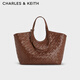 CHARLES&KEITH復(fù)古編織大容量托特包腋下包生日禮物七夕禮物CK2-30701583 Chocolate巧克力色 L