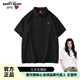 查爾斯桃心夏季基礎(chǔ)翻領(lǐng)愛心刺繡寬松休閑情侶百搭短袖polo衫 黑色 L 