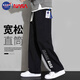 NASA GISS褲子男運(yùn)動(dòng)休閑褲男士寬松直筒褲學(xué)生長褲 黑色直筒 3XL