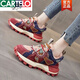 卡帝樂鱷魚（CARTELO）品牌厚底真皮洋氣增高老爹鞋女2025春季新款復(fù)古拼色系帶休閑鞋 玫瑰紅 37
