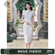 固執(zhí)（OBSTINATE）【特價】2025夏季新款中式旗袍蕾絲短袖中長連衣裙32442QP09128 淺藍色 S