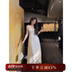 三吉黑花【天仙子】國(guó)風(fēng)新中式重工提花蕾絲連衣裙子流行吊帶長(zhǎng)裙紅人衣櫥 奶米杏 S