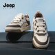 JEEP SPIRIT吉普鞋子男鞋2025秋季新款皮面百搭休閑板鞋青少年厚底韓版運動(dòng)鞋 白棕 39