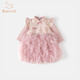班喜迪女童連衣裙秋裝漢服新中式寶寶公主裙周歲禮服春秋季國風(fēng)兒童裙子 粉色 90