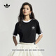 adidas三條紋修身純棉運動上衣圓領(lǐng)短袖T恤男女夏阿迪達斯三葉草 黑色   L