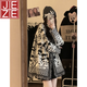 JEZE感復古提花流蘇毛衣開(kāi)衫外套女秋冬款大碼寬松慵懶風(fēng)小眾針織 黑白拼色 0216拼色開(kāi)衫【z】 M 【建議95-110斤】