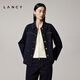 朗姿/LANCY2025年秋新款復古翻領棉感牛仔短外套女松弛感夾克上衣 月夜深藍色 L