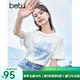 百圖betu女裝夏新款T恤海洋珠片繡印花短袖寬松純棉T恤女2304T20 白色 M