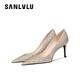 SANLVLU/廣州 18歲成人禮水晶鞋高跟鞋羊皮拍婚紗照紀(jì)念日儀式感訂婚鞋女 砂礫金/8cm（送牛皮包+pink禮盒） 38