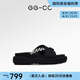GG-CC【白鹿同款】夏季新款時尚帶鉆厚底拖鞋百搭涼拖人字拖女G24S0028 黑色拖鞋 37