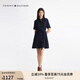 TOMMY HILFIGER25新款夏季女裝休閑通勤系帶收腰顯瘦條紋襯衫裙連衣裙03906 藏青色DW5 S (34)