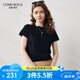 科蒙.博卡2024秋季桑蠶絲新款時(shí)尚短袖提花T恤女純色優(yōu)雅氣質(zhì)上衣 午夜黑 2XL