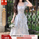 蕓蕁裙子女夏季2025新款大碼法式溫柔仙女碎花方領(lǐng)連衣裙女夏季胖收腰 初戀裙超仙浪漫碎花裙【藍色】 2XL