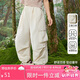 ASK JUNIOR兒童褲子2025春女童工裝褲垂感直筒褲運(yùn)動(dòng)休閑長褲 米黃色  130 