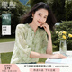 香影碎花襯衫上衣女2025夏秋季新款七分袖小衫綠色萊賽爾天絲襯衣 綠花 S 155/80A/85-95斤
