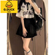 G.DUCKKIDS女童連衣裙減齡學(xué)院風(fēng)Polo領(lǐng)短袖女+黑色百褶裙夏季新款寬松學(xué)生 白色polo短袖上衣+黑色百褶裙 160 XS建議50-65斤