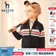 哈吉斯（HAZZYS）品牌童裝男童開(kāi)衫線衣春新款中大童小立領(lǐng)英倫風(fēng)撞條開(kāi)衫線衣 鉆石黑 105