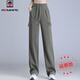 AEMAPE2025春秋新款寬松顯瘦韓版直筒休閑褲女高腰窄版工裝闊腿褲女長(cháng)褲 軍綠色長(cháng)褲 M 建議【98-110斤】