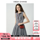 VEGA CHANG無袖格紋連衣裙女2025新款夏甜美風(fēng)蝴蝶結(jié)系帶連衣短裙 黑白格紋 M