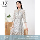 玖姿·安娜蔻襯衫連衣裙女裝2023夏蠶絲修身印花輕薄飄逸感裙子 花淺咖啡 S