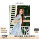 JESSIE法式度假風連衣裙夏季2024新款女短袖收腰裙子 藍色 M