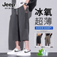 JEEP SPIRIT吉普 天絲條紋休閑褲男士2025夏季冰絲薄款寬松男褲超薄七分褲子 灰色 XL 【體重125-140斤】