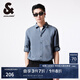 杰克·瓊斯（JACK&JONES）夏翻領(lǐng)麻混紡柔軟舒適透氣純色七分袖男士襯衫上衣男裝224231004 E39 灰藍(lán)色 常規(guī) S 170