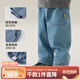 papa爬爬兒童牛仔褲加絨加厚男女童假兩件寬松百搭 淺藍色 90
