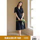 獨束大碼女裝法式V領(lǐng)復(fù)古波點連衣裙夏季新款微胖mm靈動百搭女裙 優(yōu)雅黑 XL (尺碼：3)