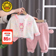 G.DUCKKIDS童裝女童春裝套裝兒童服裝一歲寶寶衣服小童春秋彩虹三件套2幼兒 粉色小熊彩虹毛衣三件套 110 尺碼4~5歲【100-110cm】